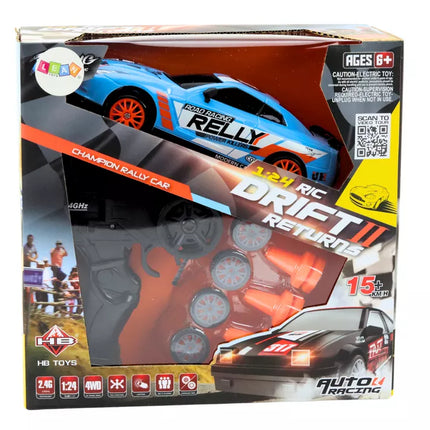 Nuotoliniu būdu valdomas sportinis automobilis 1:24 m masteliu, mėlynas, su keičiamais ratais