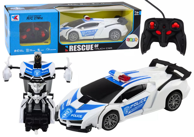 R/C policijos automobilis 2in1 automobilis-robotas, garsai, šviesos