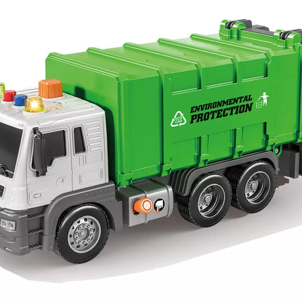 Šiukšliavežis su frikciniu varikliu, garsų efektais, žalias, 1:16 rūšiavimas