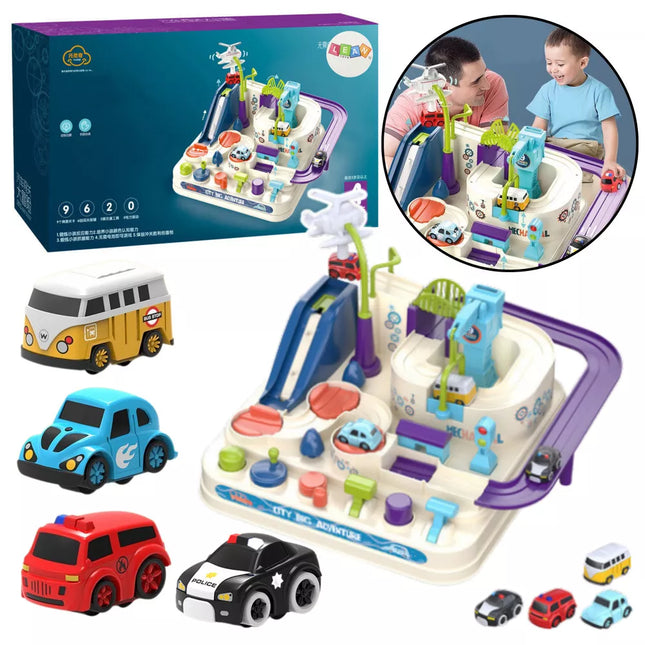 Interaktyvus kliūčių ruožo parkingas vaikams, keturi automobiliai