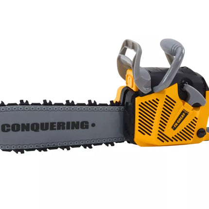 Žaislinis grandininis pjūklas vaikams su guma dengtu pjūklu, šviesomis ir garsais