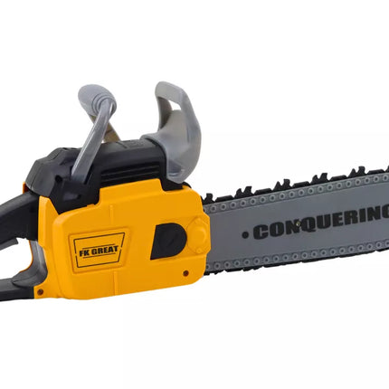 Žaislinis grandininis pjūklas vaikams su guma dengtu pjūklu, šviesomis ir garsais