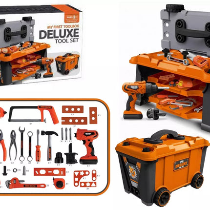 ""Pasidaryk pats" rinkinio įrankių dėžė su baterijomis maitinamu grąžtu"