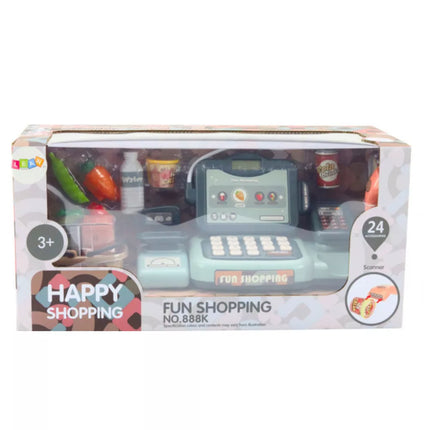 Kasos aparato rinkinys su maisto produktais, skaitytuvu ir krepšeliu, 24 elementai