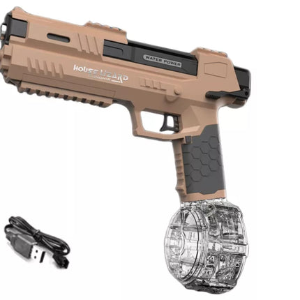 Automatinis vandens šautuvas rudame permatomame konteineryje