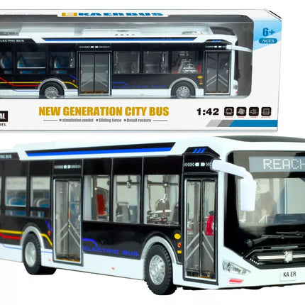Elektrinis miesto autobusas 1:42, metalinis, su šviesomis, baltas