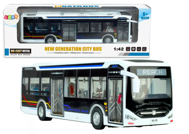 Elektrinis miesto autobusas 1:42, metalinis, su šviesomis, baltas