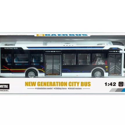 Elektrinis miesto autobusas 1:42, metalinis, su šviesomis, baltas