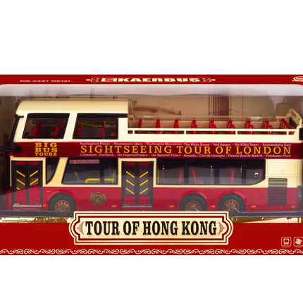 Dviaukštis ekskursinis autobusas 1:42 metalinis, su šviesomis, raudonas