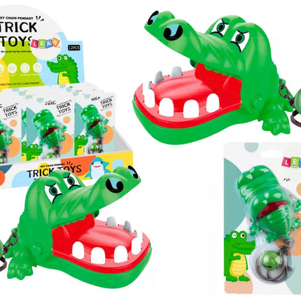 Žalias raktų pakabukas-varpelis „Kandantis krokodilas“