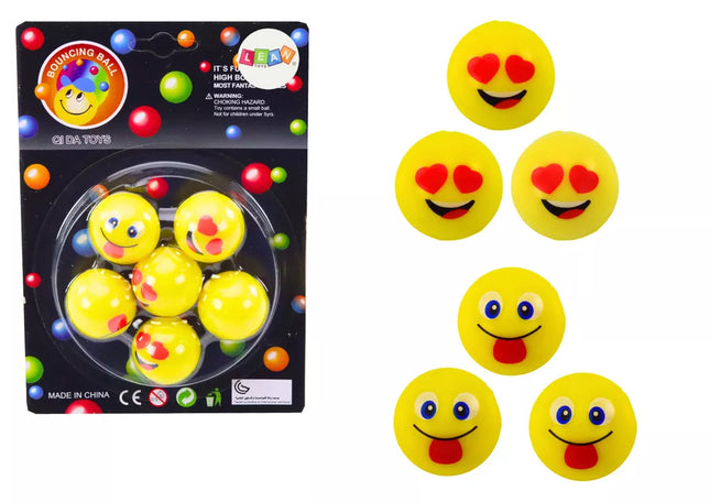 Emoji geltoni guminiai kamuoliukai, 6 vnt.