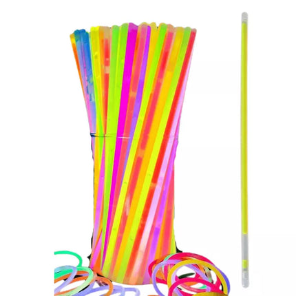 Fluorescencinės apyrankės, 100 vienetų, įvairių spalvų, švyti tamsoje