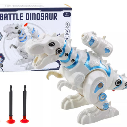Robotas dinozauras su strėlių paleidimo įrenginiu, šviesomis ir garsais, baltas