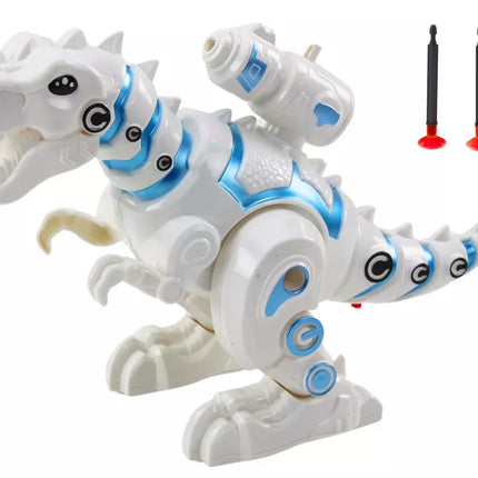 Robotas dinozauras su strėlių paleidimo įrenginiu, šviesomis ir garsais, baltas
