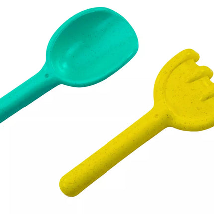 Smėlio žaislų rinkinys, malūnėlis, grėblys, kastuvas, formelės