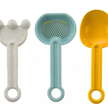 Smėlio kibirėlio rinkinys kastuvas grėblys sietelis formelės pastelinės spalvos