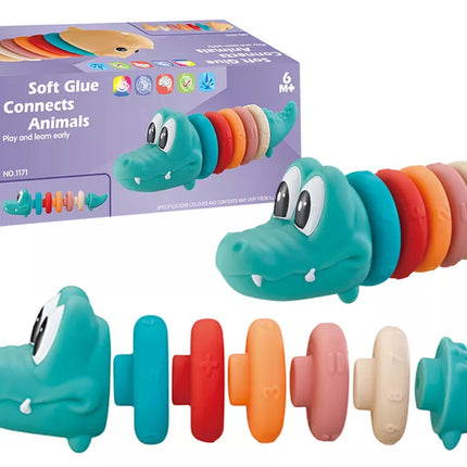 Minkštas edukacinis rinkinys mažyliams „Piramidė Krokodilas“