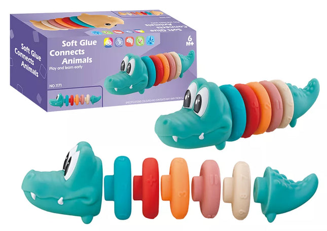 Minkštas edukacinis rinkinys mažyliams „Piramidė Krokodilas“