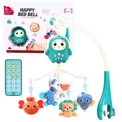 Vaikiškos lovytės karuselė su nuotolinio valdymo pulteliu lopšinėmis ir garsais, mėlyna