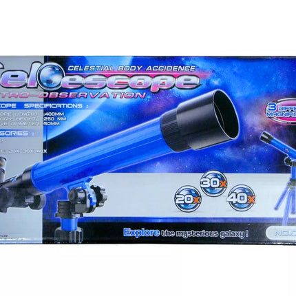 Edukacinis teleskopas, trikojis, didinimas 20x 30x 40x, mėlynas