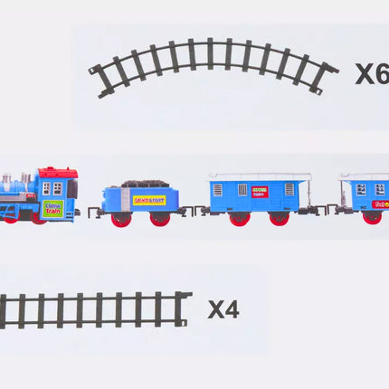 Traukinio rinkinys: 3 baterijomis varomi vagonai, bėgiai, šviesos ir garso efektai