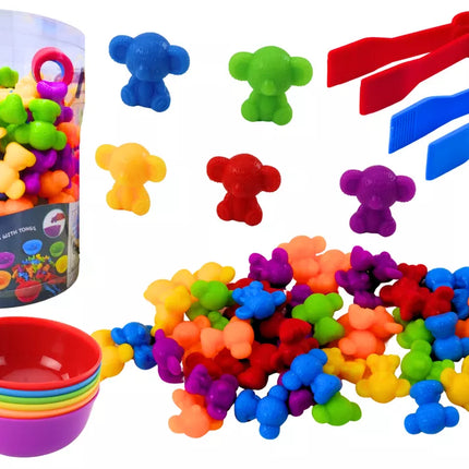 Žaisliniai meškiukai, varlytės, spalvų rūšiavimo žaidimas, 36 detalės