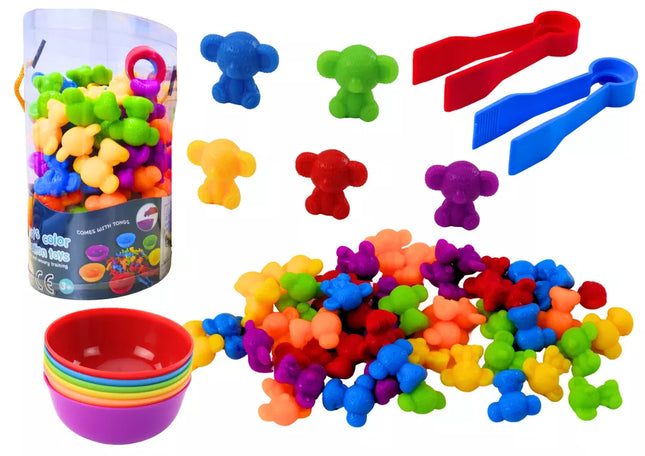 Žaisliniai meškiukai, varlytės, spalvų rūšiavimo žaidimas, 36 detalės