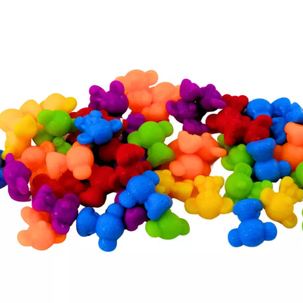 Žaisliniai meškiukai, varlytės, spalvų rūšiavimo žaidimas, 36 detalės