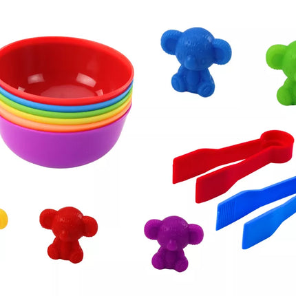 Žaisliniai meškiukai, varlytės, spalvų rūšiavimo žaidimas, 36 detalės