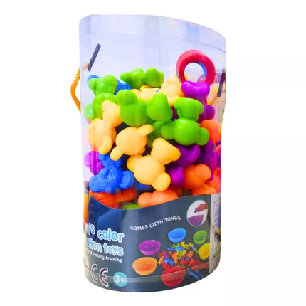 Žaisliniai meškiukai, varlytės, spalvų rūšiavimo žaidimas, 36 detalės