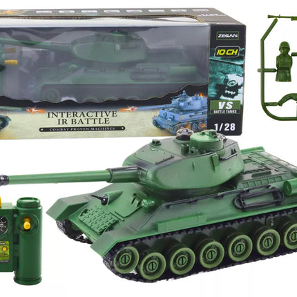Nuotoliniu būdu valdomas karinis tankas RC 1:28 su besisukančiu bokšteliu, žalias
