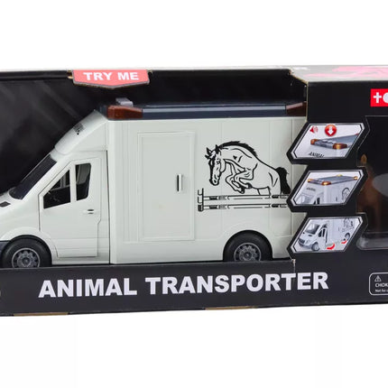 Arklys transporteris automobilis atidaromos durys šviesa garsas baltas