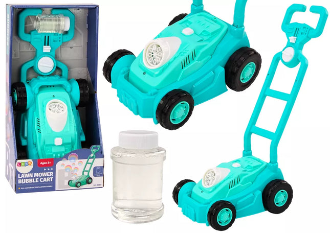 Burbulų mašina – žoliapjovė su rankena, mėlyna