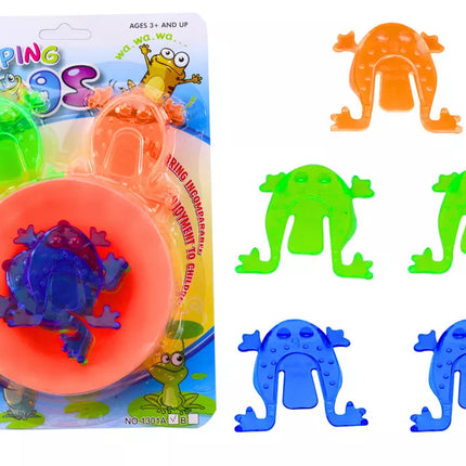 Šokinėjančių varlių įgūdžių žaidimas spalvingame dubenyje