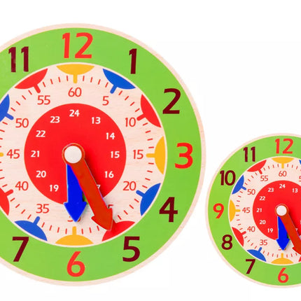 Medinis laikrodis, mokomasis, valandos, minutės, sekundės, žalias