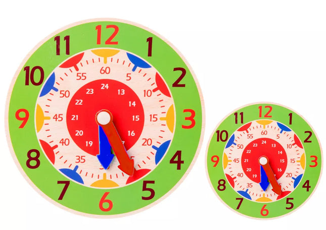 Medinis laikrodis, mokomasis, valandos, minutės, sekundės, žalias