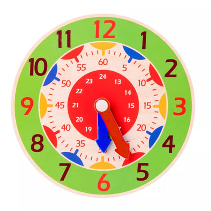 Medinis laikrodis, mokomasis, valandos, minutės, sekundės, žalias