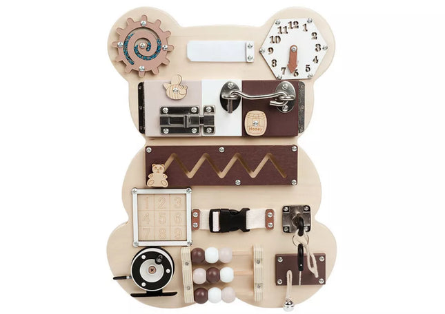 Sensorinė manipuliavimo lenta Meškiukas medinis 14 el.