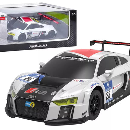 Automobilis R/C 1:24 valdomas nuotoliniu būdu sportinis AUDI R8 LMS, baltas ir juodas