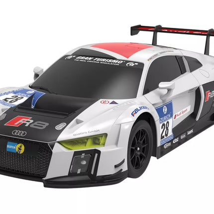 Automobilis R/C 1:24 valdomas nuotoliniu būdu sportinis AUDI R8 LMS, baltas ir juodas