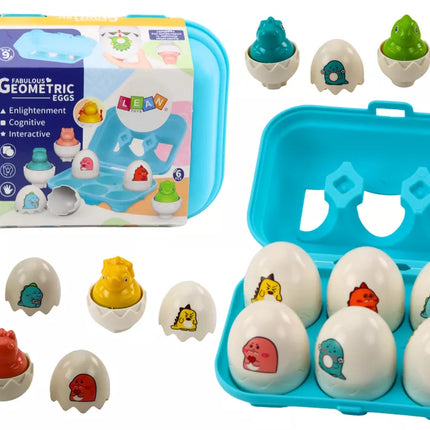 Šešių geometrinių dinozaurų kiaušinių rinkinys, spalvingi