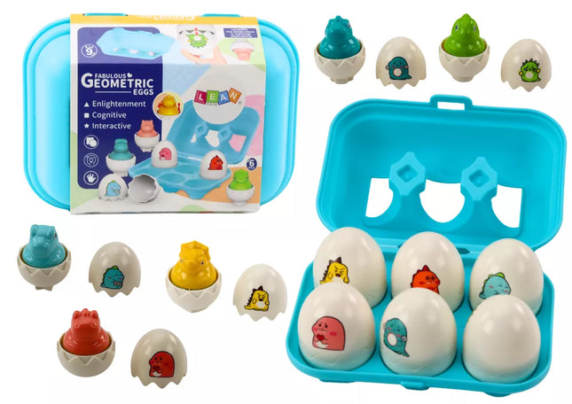 Šešių geometrinių dinozaurų kiaušinių rinkinys, spalvingi