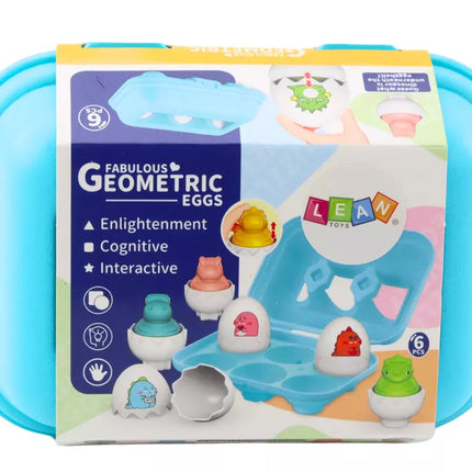 Šešių geometrinių dinozaurų kiaušinių rinkinys, spalvingi