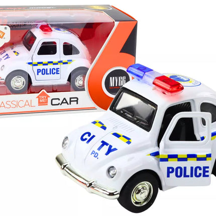 Klasikinis policijos automobilis 1:38 Važiuoja, šviečia, skleidžia garsus, baltas
