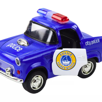 Klasikinis policijos automobilis 1:38 Važiavimo šviesos Garsai Mėlynas