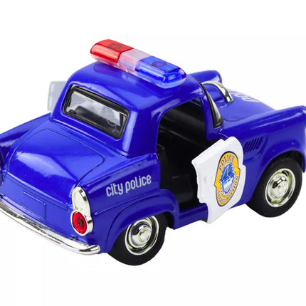 Klasikinis policijos automobilis 1:38 Važiavimo šviesos Garsai Mėlynas