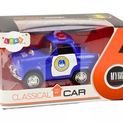 Klasikinis policijos automobilis 1:38 Važiavimo šviesos Garsai Mėlynas