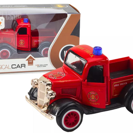 Klasikinis gaisrinės mašinos modelis 1:36, važiuoja, šviečia, skleidžia garsus, raudonas