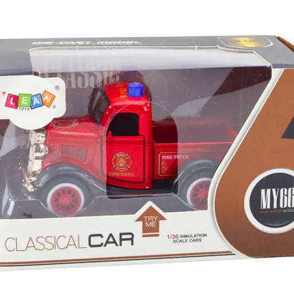 Klasikinis gaisrinės mašinos modelis 1:36, važiuoja, šviečia, skleidžia garsus, raudonas