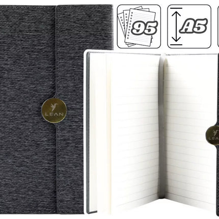 Magnetinis sąsiuvinis, skirtas biurui, A5 formato, su linijomis, juodas viršelis